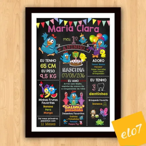 Chalkboard Aniversário Galinha Pintadinha C/ Moldura 30x42cm