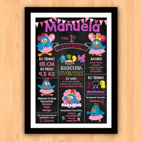 Chalkboard Aniversário Galinha Pintadinha Candy 30x42cm