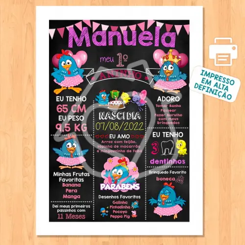 Chalkboard Aniversário Galinha Pintadinha Candy 30x42cm