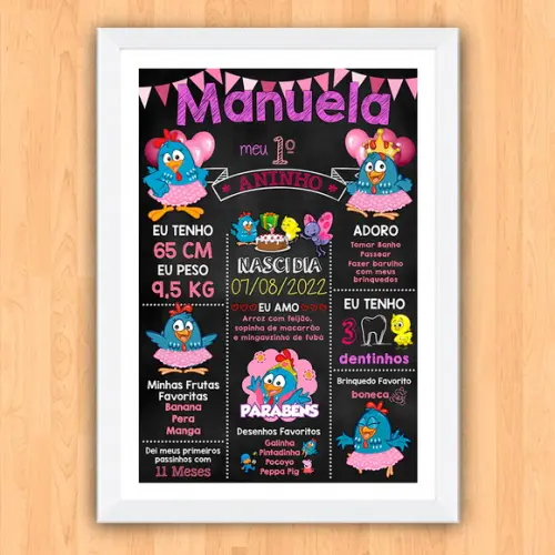 Chalkboard Aniversário Galinha Pintadinha Candy 30x42cm