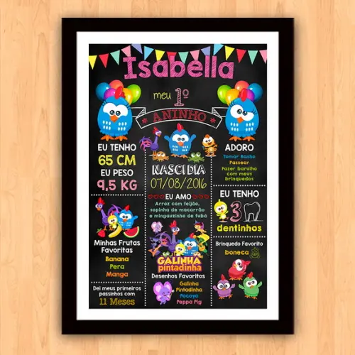 Chalkboard Aniversário Galinha Pintadinha Mini A3 30x42cm