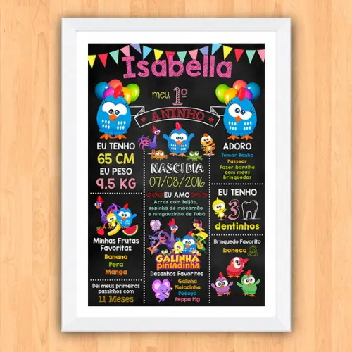 Chalkboard Aniversário Galinha Pintadinha Mini A3 30x42cm