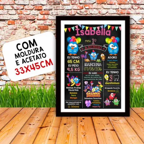 Chalkboard Aniversário Galinha Pintadinha Mini A3 30x42cm