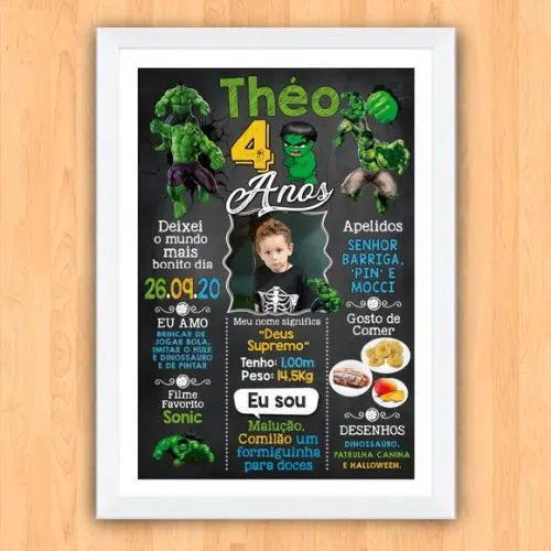Chalkboard Aniversário Hulk 4 Anos 30x42cm