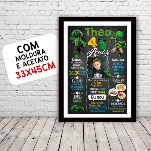 Chalkboard Aniversário Hulk 4 Anos 30x42cm