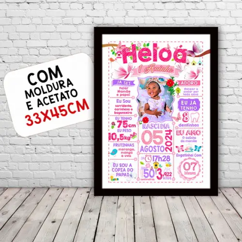 Chalkboard Aniversário Jardim Borboletas c/ Moldura 30x42cm