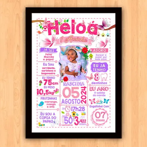 Chalkboard Aniversário Jardim Borboletas c/ Moldura 30x42cm