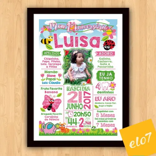 Chalkboard Aniversário Jardim Encantado C/ Moldura 30x42cm