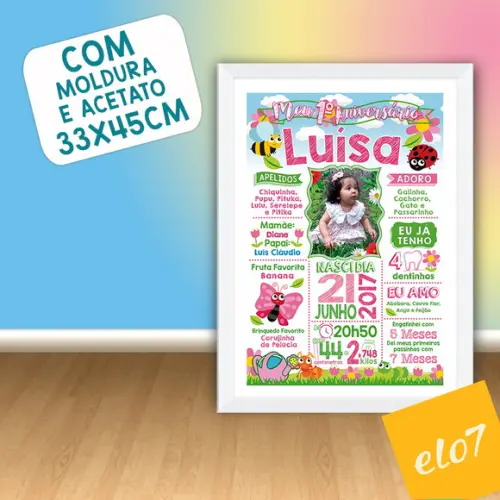 Chalkboard Aniversário Jardim Encantado C/ Moldura 30x42cm