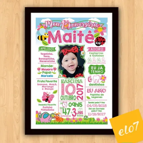 Chalkboard Aniversário Jardim Encantado C/ Moldura 30x42cm