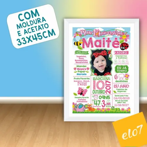 Chalkboard Aniversário Jardim Encantado C/ Moldura 30x42cm