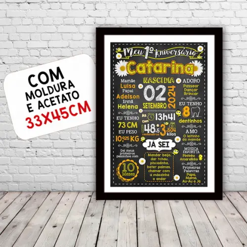 Chalkboard Aniversário Margaridas c/ Moldura 30x42cm