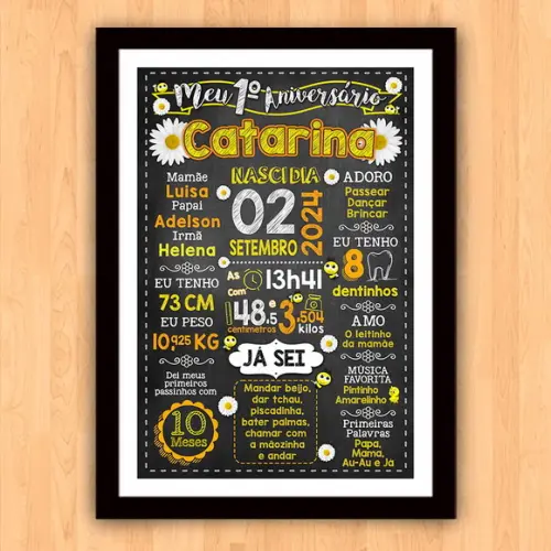 Chalkboard Aniversário Margaridas c/ Moldura 30x42cm