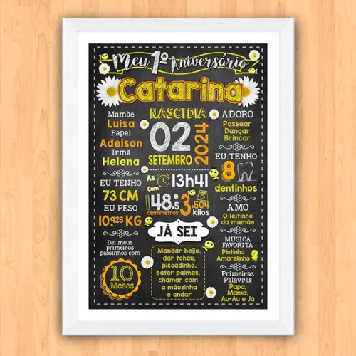 Chalkboard Aniversário Margaridas c/ Moldura 30x42cm