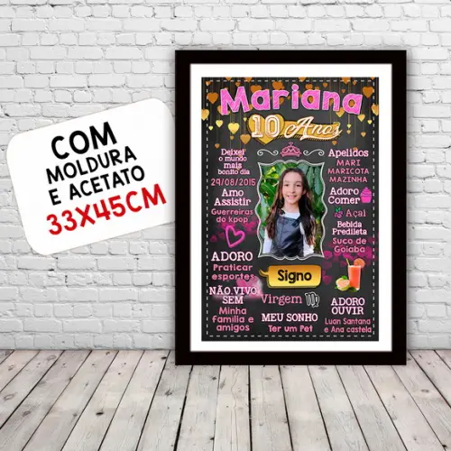 Chalkboard Aniversário Menina 10 Anos 30x42cm