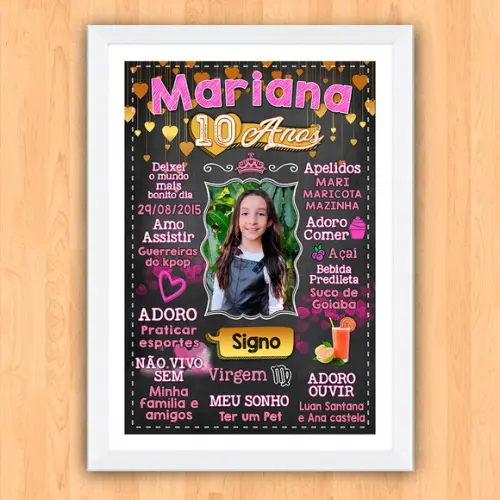 Chalkboard Aniversário Menina 10 Anos 30x42cm