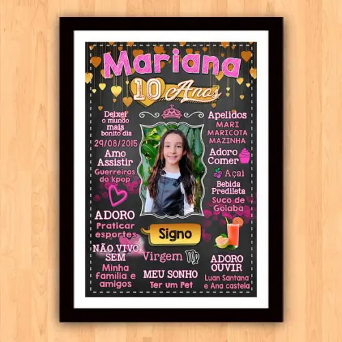 Chalkboard Aniversário Menina 10 Anos 30x42cm