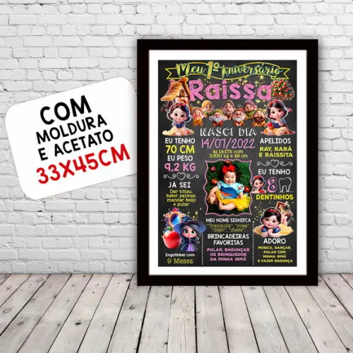 Chalkboard Aniversário Moldura 30x42cm Branca de Neve Baby