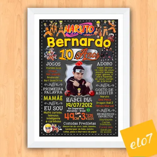 Chalkboard Aniversário Naruto 10 Anos C/ Moldura 30x42cm