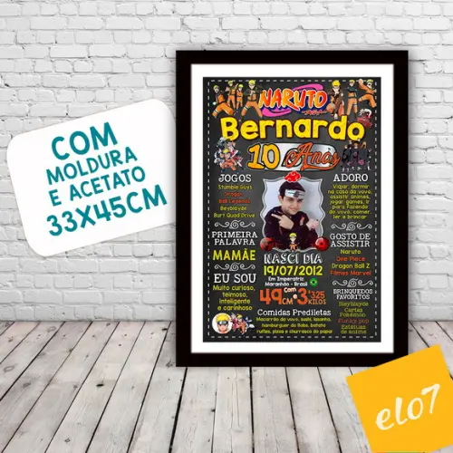 Chalkboard Aniversário Naruto 10 Anos C/ Moldura 30x42cm