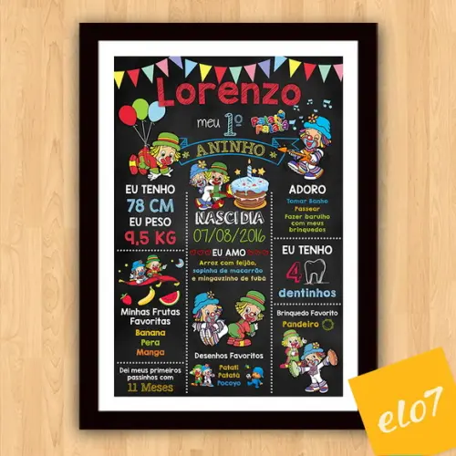 Chalkboard Aniversário Patati Patatá Com Moldura 30x42cm