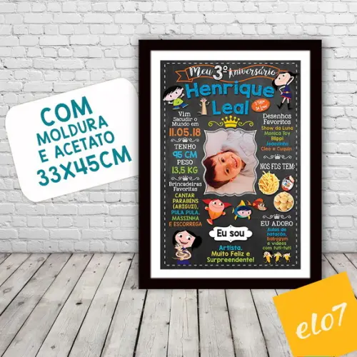 Chalkboard Aniversário O Show Da Luna Com Moldura 30x42cm