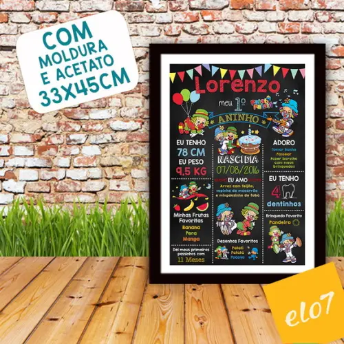 Chalkboard Aniversário Patati Patatá Com Moldura 30x42cm