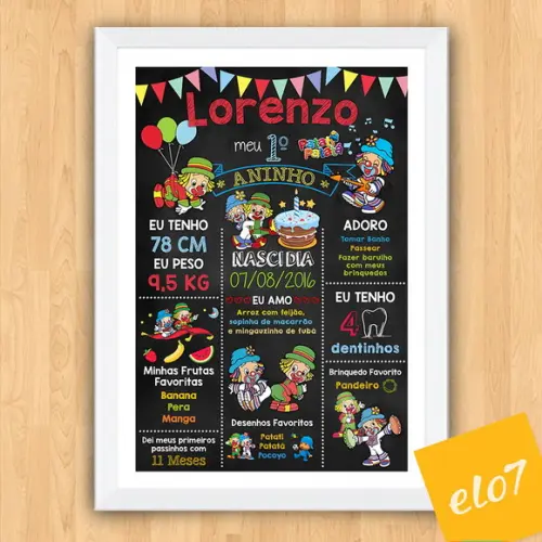 Chalkboard Aniversário Patati Patatá Com Moldura 30x42cm
