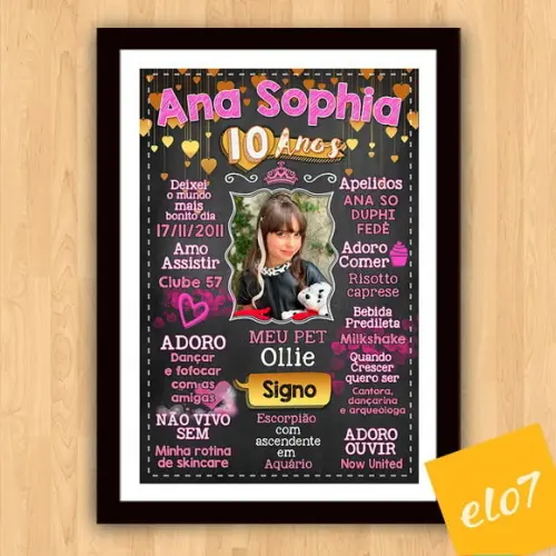 Chalkboard Aniversário Rosa E Dourado 10 Anos 30x42cm