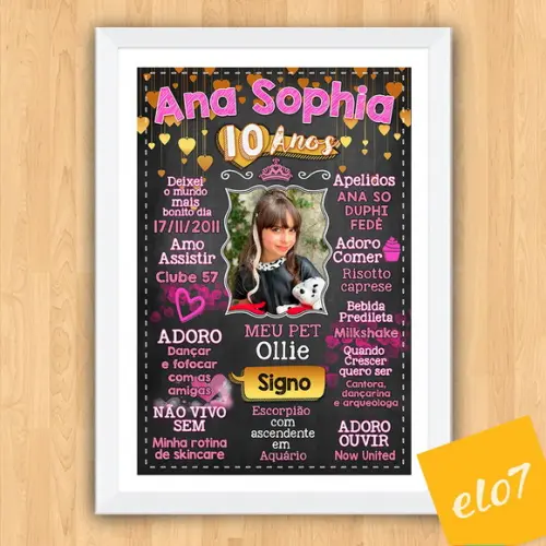 Chalkboard Aniversário Rosa E Dourado 10 Anos 30x42cm