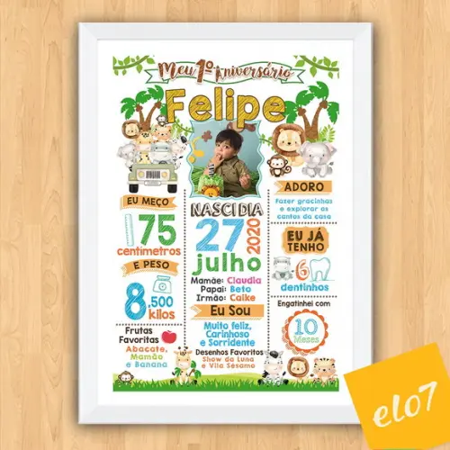 Chalkboard Aniversário Safari Zoológico Branco 30x42cm