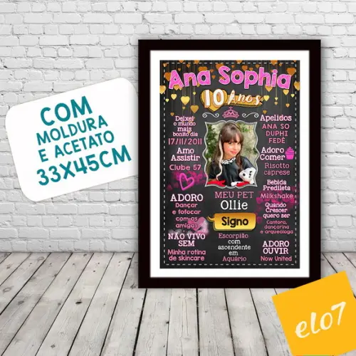 Chalkboard Aniversário Rosa E Dourado 10 Anos 30x42cm