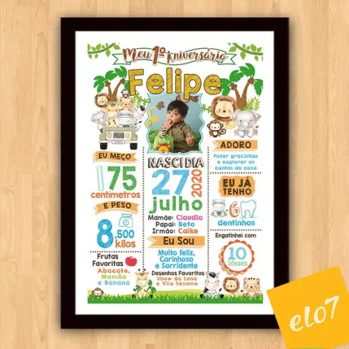Chalkboard Aniversário Safari Zoológico Branco 30x42cm