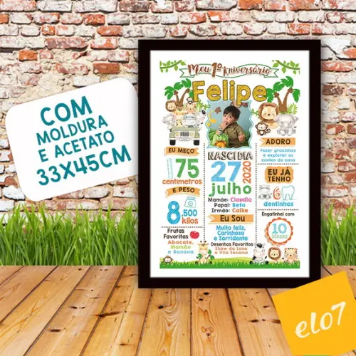 Chalkboard Aniversário Safari Zoológico Branco 30x42cm