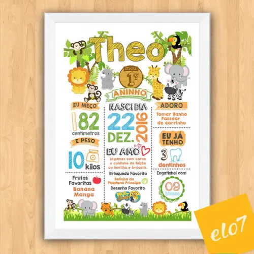 Chalkboard Aniversário Safari Zoológico Branco 30x42cm