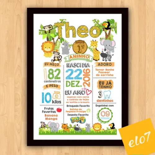 Chalkboard Aniversário Safari Zoológico Branco 30x42cm
