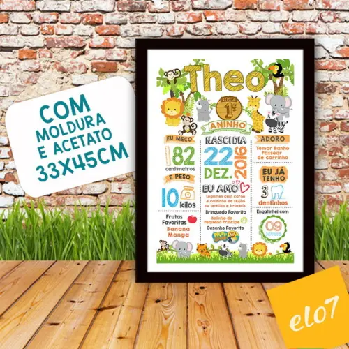 Chalkboard Aniversário Safari Zoológico Branco 30x42cm