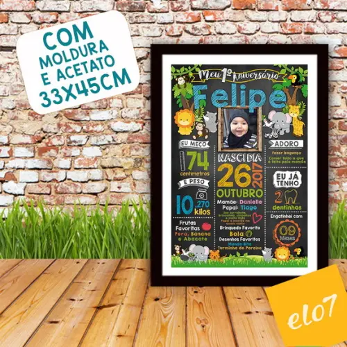Chalkboard Aniversário Safari Zoológico Branco 30x42cm