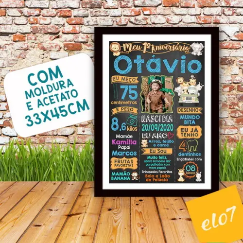 Chalkboard Aniversário Safari Zoológico Com Moldura 30x42cm