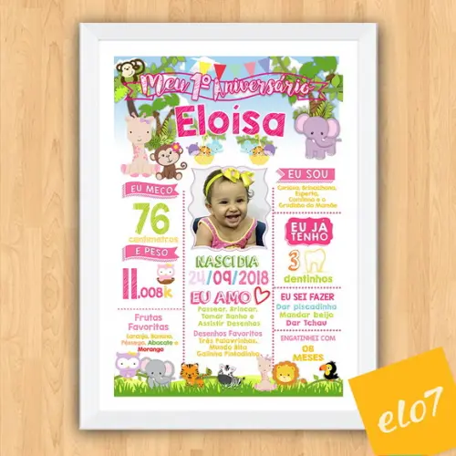 Chalkboard Aniversário Safari Zoológico Rosa 30x42cm