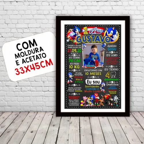 Chalkboard Aniversário Sonic com Foto 1 Ano 30x42cm