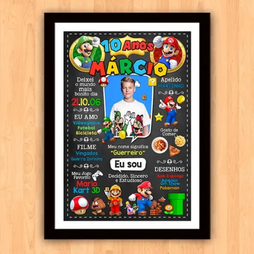 Chalkboard Aniversário Super Mario 10 Anos 30x42cm