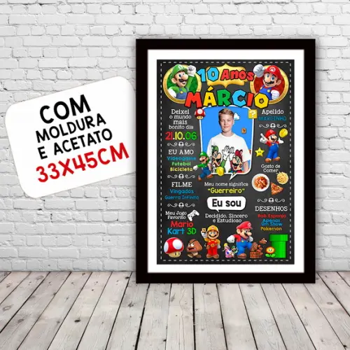 Chalkboard Aniversário Super Mario 10 Anos 30x42cm