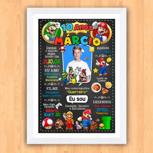 Chalkboard Aniversário Super Mario 10 Anos 30x42cm