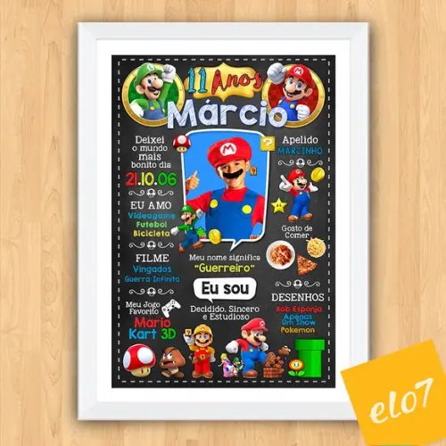 Chalkboard Aniversário Super Mario 11 Anos 30x42cm