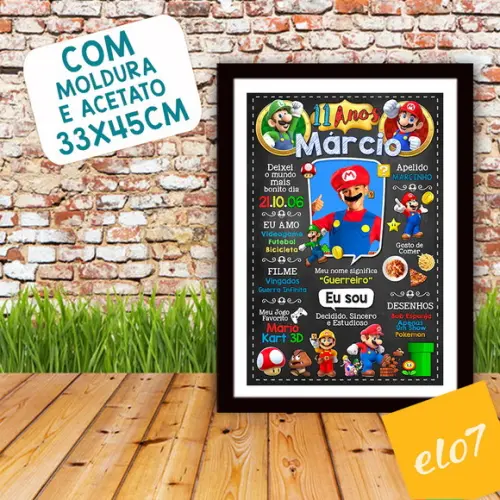 Chalkboard Aniversário Super Mario 11 Anos 30x42cm