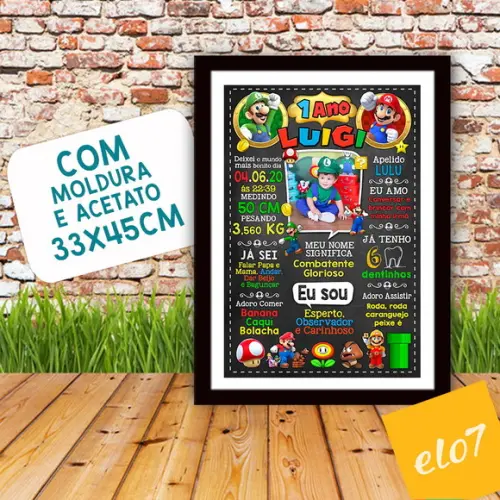 Chalkboard Aniversário Super Mario com Foto 30x42cm