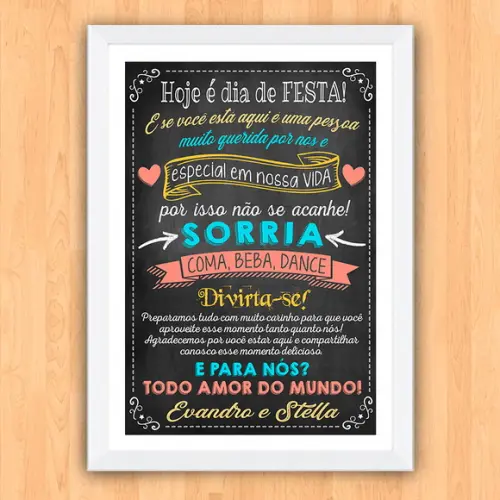Chalkboard Casamento Hoje É Dia de Festa A3 30x42cm
