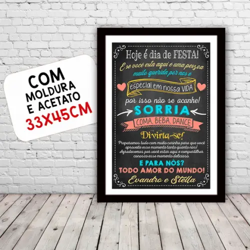 Chalkboard Casamento Hoje É Dia de Festa A3 30x42cm