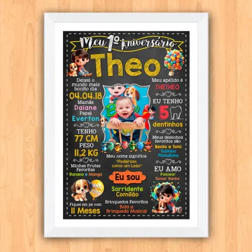 Chalkboard Poster Quadro Aniversário Bento e Totó 30x42cm